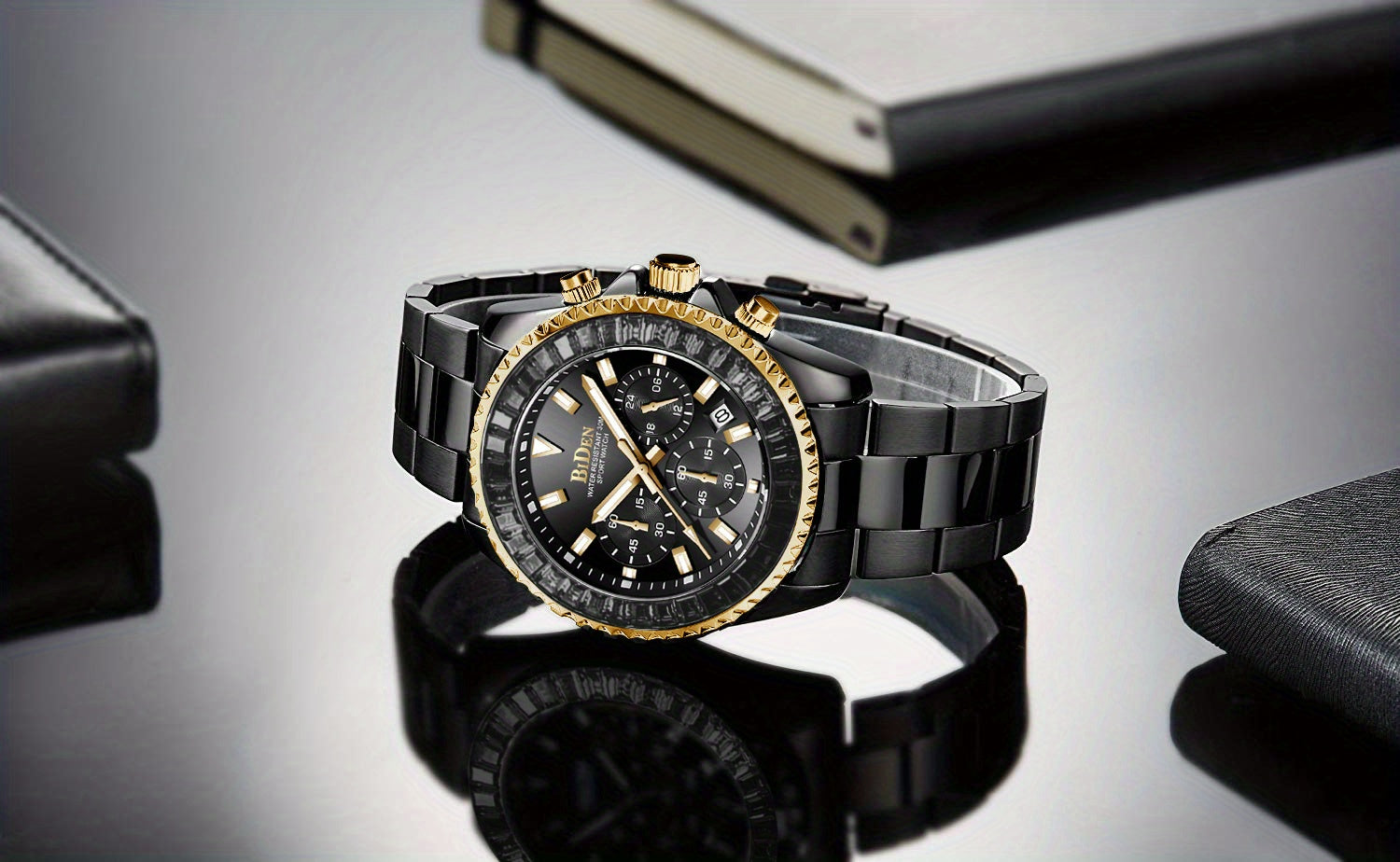 Mens Chronograph Stainless Steel Strap Waterproof Date Quartz Watch, Business Casual Wrist Watches