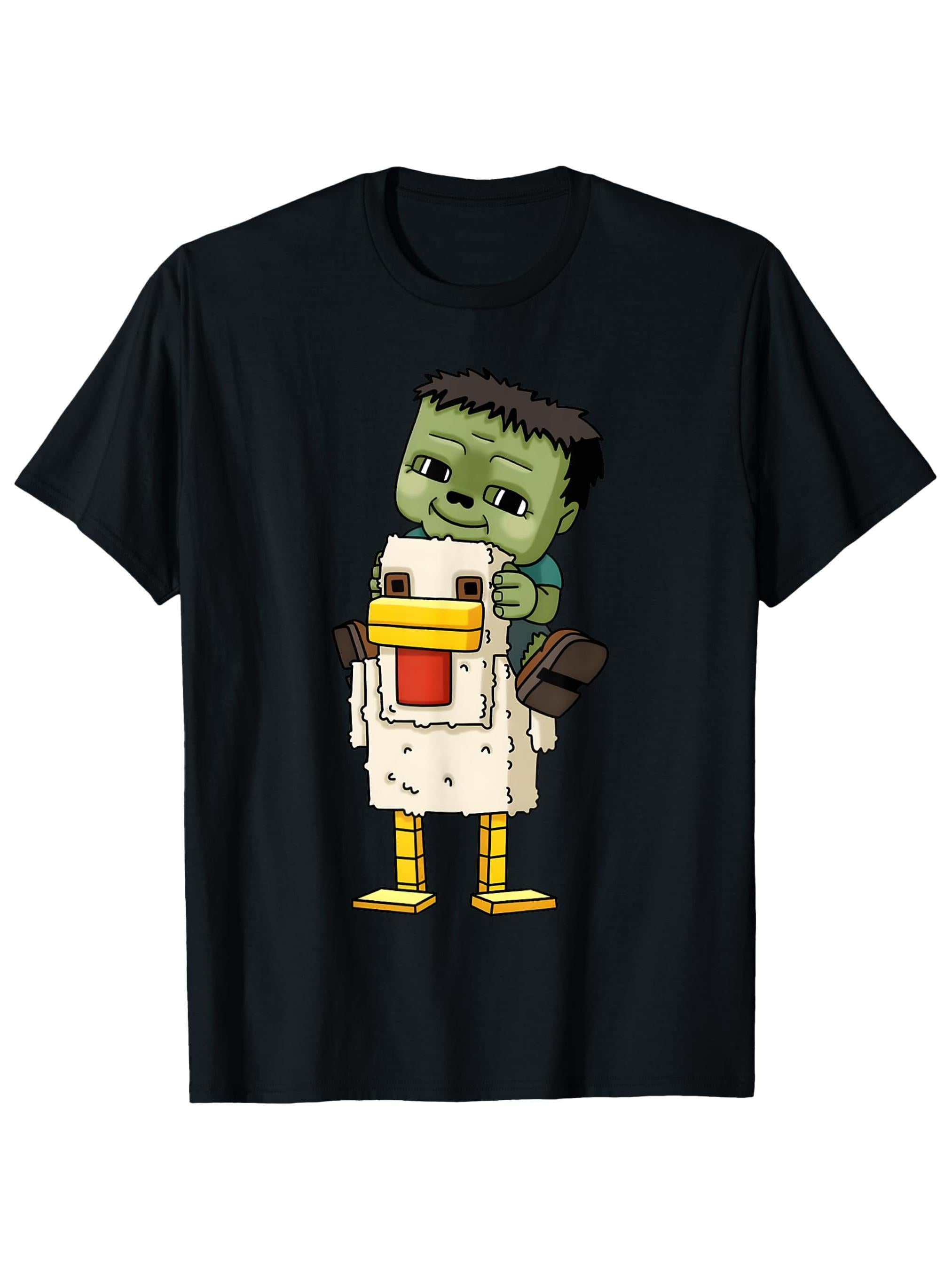 Kids' Zombie Chicken Racing Driver Pixel Art Graphic T-Shirt - Black Cotton Short Sleeve Tee with Vibrant Geometric Design, Machine Washable, Regular Fit for Boys & Girls Ages 5-14, Birthday & Outdoor Gift, Casual Children's