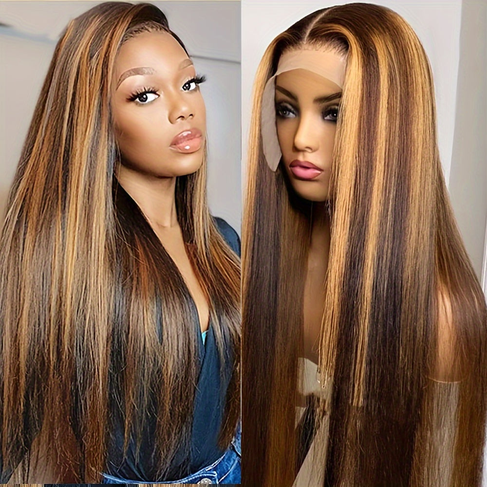 200% Density 4/27 Highlight Ombre Lace Front Wig Human Hair 13X4 HD Honey Blonde Lace Front Wig Human Hair Straight Glueless Human Hair Wigs for Women Pre Plucked with Baby Hair