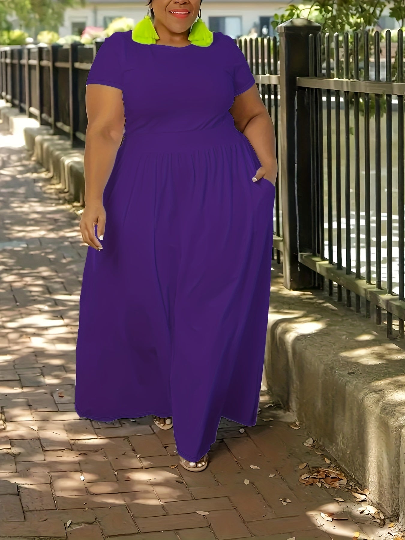 [Elegant Maxi Dress] Elegant Plus Size Solid Maxi Dress | Women's Medium Stretch Long Dress