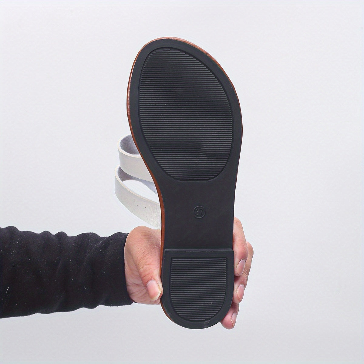 [Elegant Slip-On Sandals] Elegant Casual Women's Slip-On Sandals - White Synthetic Cover Strap Flat Sandals | Cushioned Insole & Non-Slip Rubber Sole for Beach, Office, Everyday - Ladies Shoes and Sandals