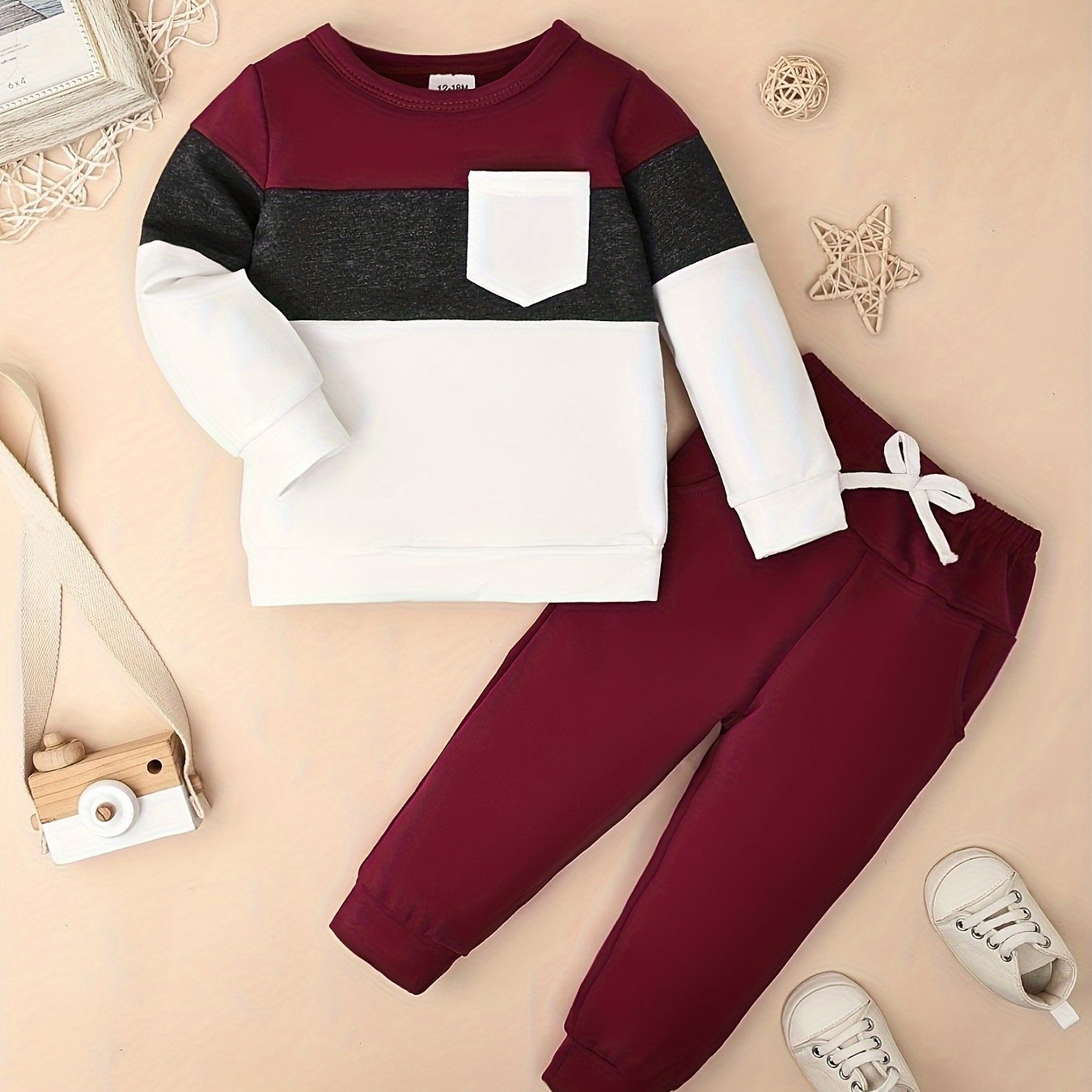 CETEPY Toddler Baby Boys Clothes Autumn Winter Outfits Color Block Long-sleeved Top + Trousers wIth Pockets Sets 12 Months-5 Years, for Outdoor