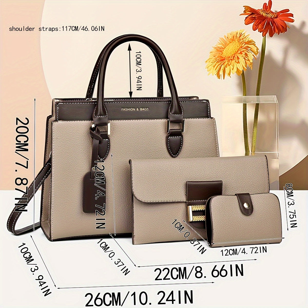 Three-piece Set of Fashionable Large Tote Bags for Women, Suitcase, Card Bag, Handbag, and Handbag