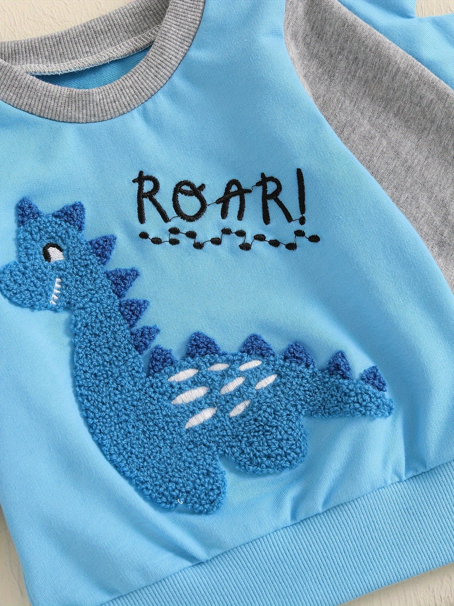 Toddler Boys Fall Outfits Dinosaur Letter Embroidery Long Sleeve Sweatshirts and Long Pants 2Pcs Clothes Set