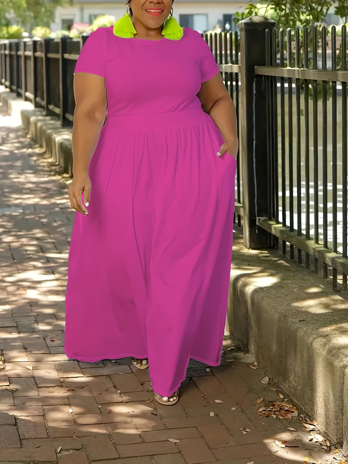 [Elegant Maxi Dress] Elegant Plus Size Solid Maxi Dress | Women's Medium Stretch Long Dress