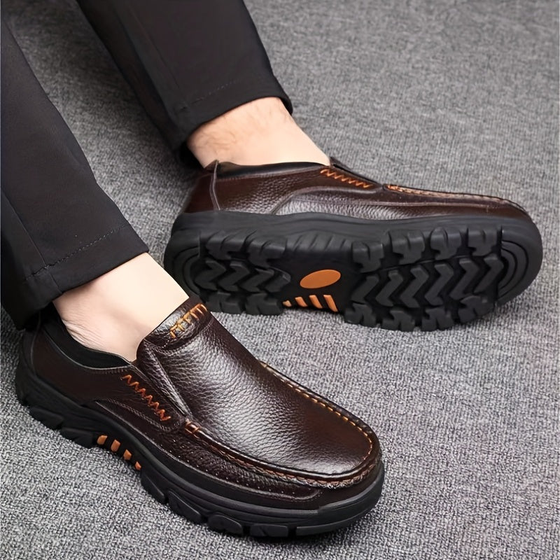 Mens Premium Cow Leather Round Toe Oxford Shoes - Slip On, Non-Slip Rubber Sole, PU Insole, Durable and Comfortable for Wedding, Business, Party, Outdoor Activities in Fall and Spring Seasons