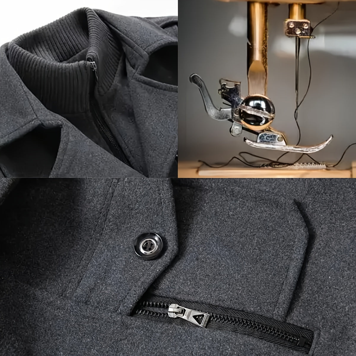 [Stylish Wool Coat] Warm and Durable Men's Coat - Stylish Double Collar Wool-Blend Mid-Length Coat with Zipper & Pockets for Business or Casual Autumn/Winter Outfits