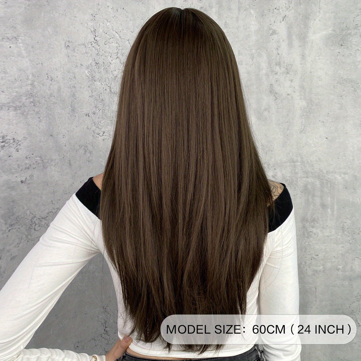 Long Straight Brown Wig For Women Daily Cosplay Use Natural Synthetic Layer Wigs With Bangs Heat Resistant High Quality