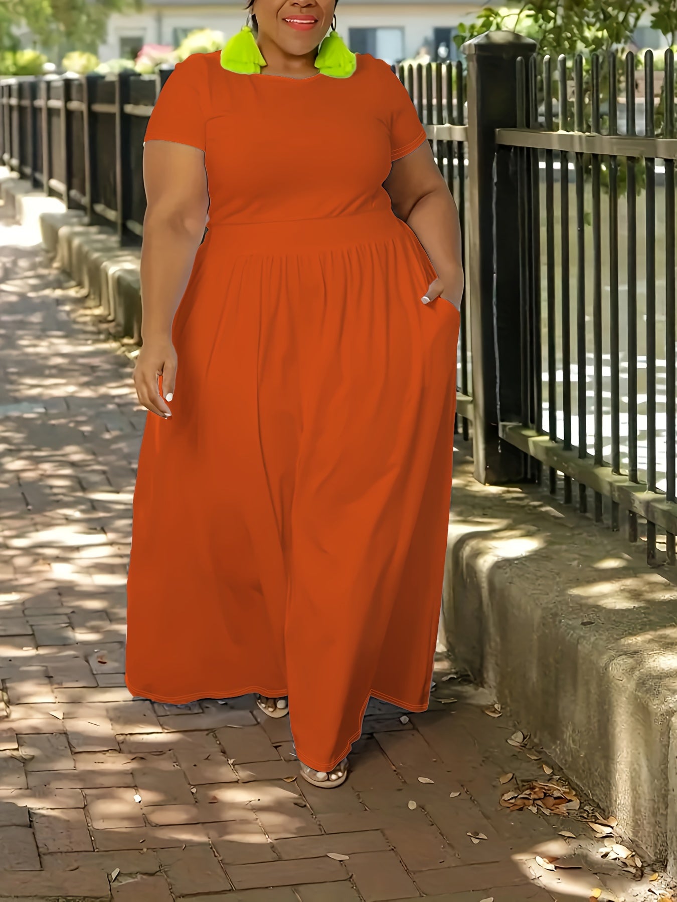 [Elegant Maxi Dress] Elegant Plus Size Solid Maxi Dress | Women's Medium Stretch Long Dress
