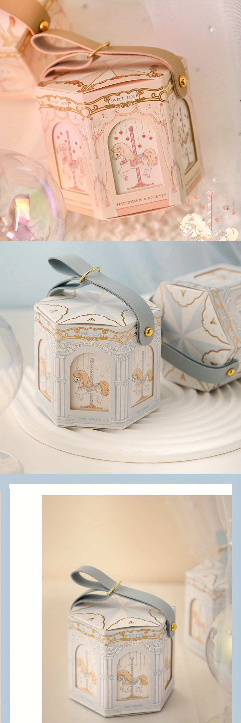 10pcs, Carousel Candy Gift Boxes Packaging Wedding Birthday Party Favor Bags Baby Shower Christmas Present Case Supplies