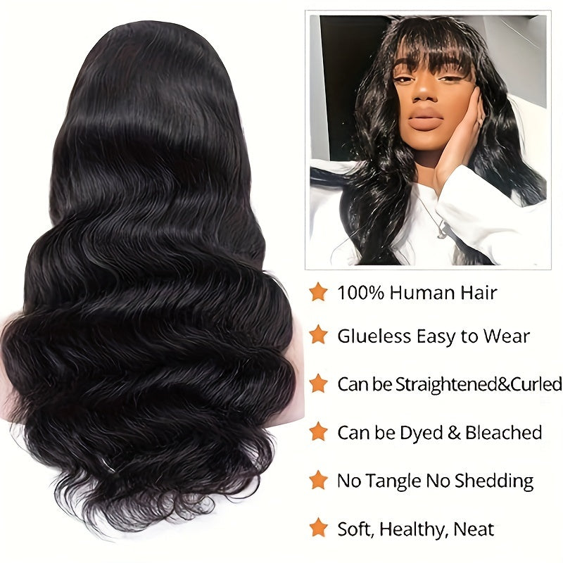 Body Wave Wigs with Bangs Human Hair Wigs for Women Glueless Wigs Brazilian Virgin Hair Glueless Machine Made Wig Human Hair Wigs with Bangs Natural Color 180% Density