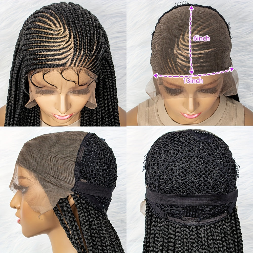 Braided 13x6 Lace wig Braids Wigs For Women Black Micro Braided Synthetic Lightweight Hand-Tied Lace Front Box Braided Wig