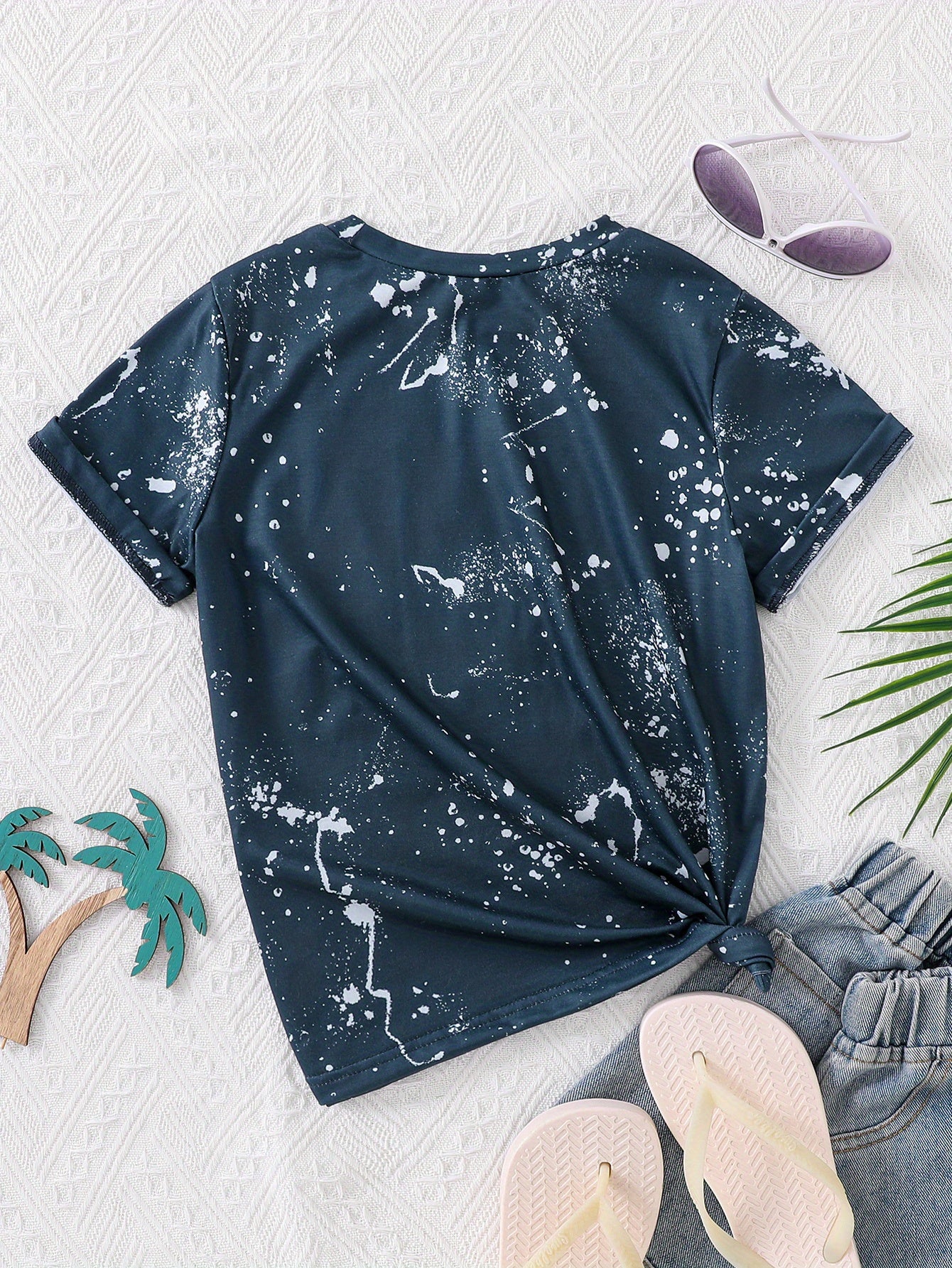 Trendy Girls' Coconut Tree Graphic Tees - Round Neck, Casual, Summer Clothes, Comfortable, Vibrant Colors, Fun Sunglasses Design, Teen Kids Fashion Top