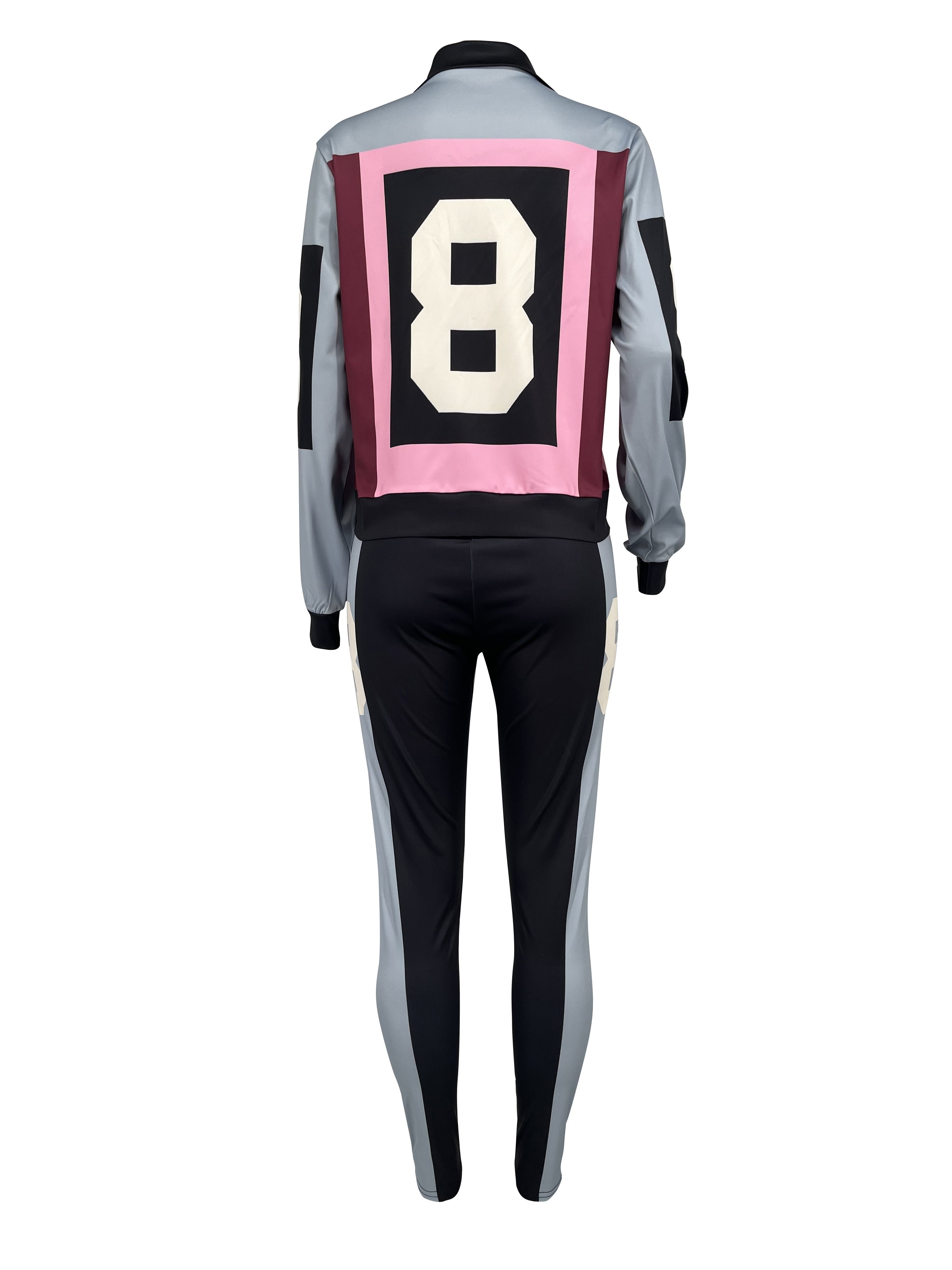 Two-piece Set, Color Block Casual Fall & Winter Outfits, Zip Up Jacket & Pants, Women's Clothing