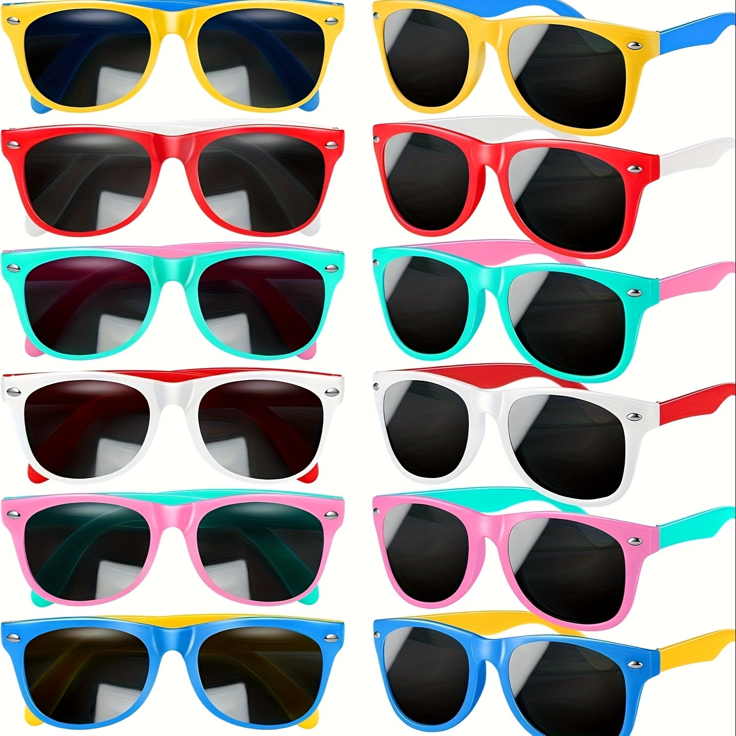 JOYCOVER 12/24 Pack Kids Fashion Glasses Bulk - 6 Bright Colors (Blue, Red, White, Pink, Turquoise, Yellow) Lightweight Plastic Frame &, Valentine’s Birthday Pool Party Favors, Goody Bag Gifts for Boys & Girls, Vibrant Eyew