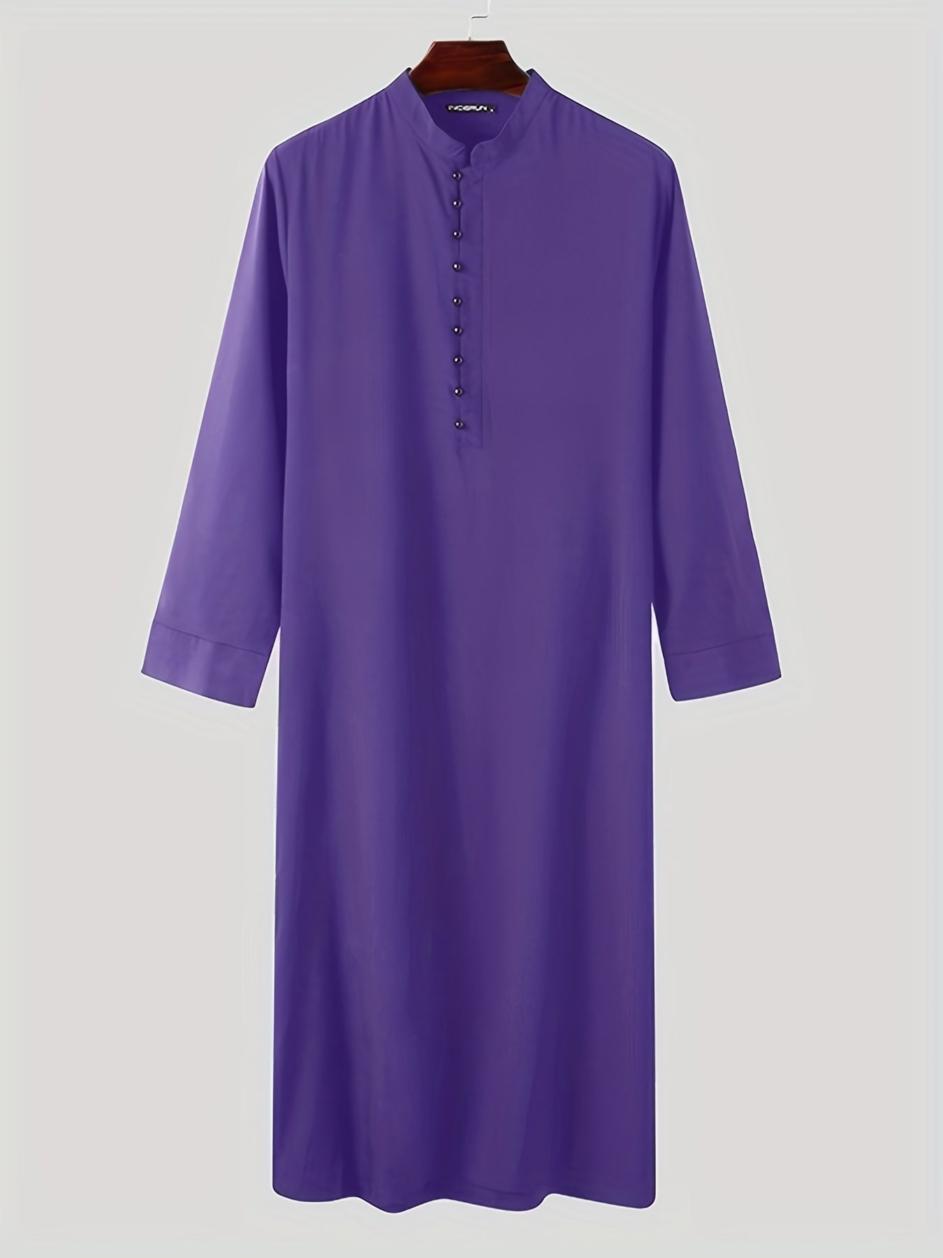 INCERUN Mens Solid Color Long Sleeve Off the Shoulder Thin Thobe Stand Collar Casual Burqa - Polyester Woven Fabric, Regular Fit, Spring Season, Non-Stretch, No Sheer - Perfect for Ramadan, Eid Al-Adha Celebrations