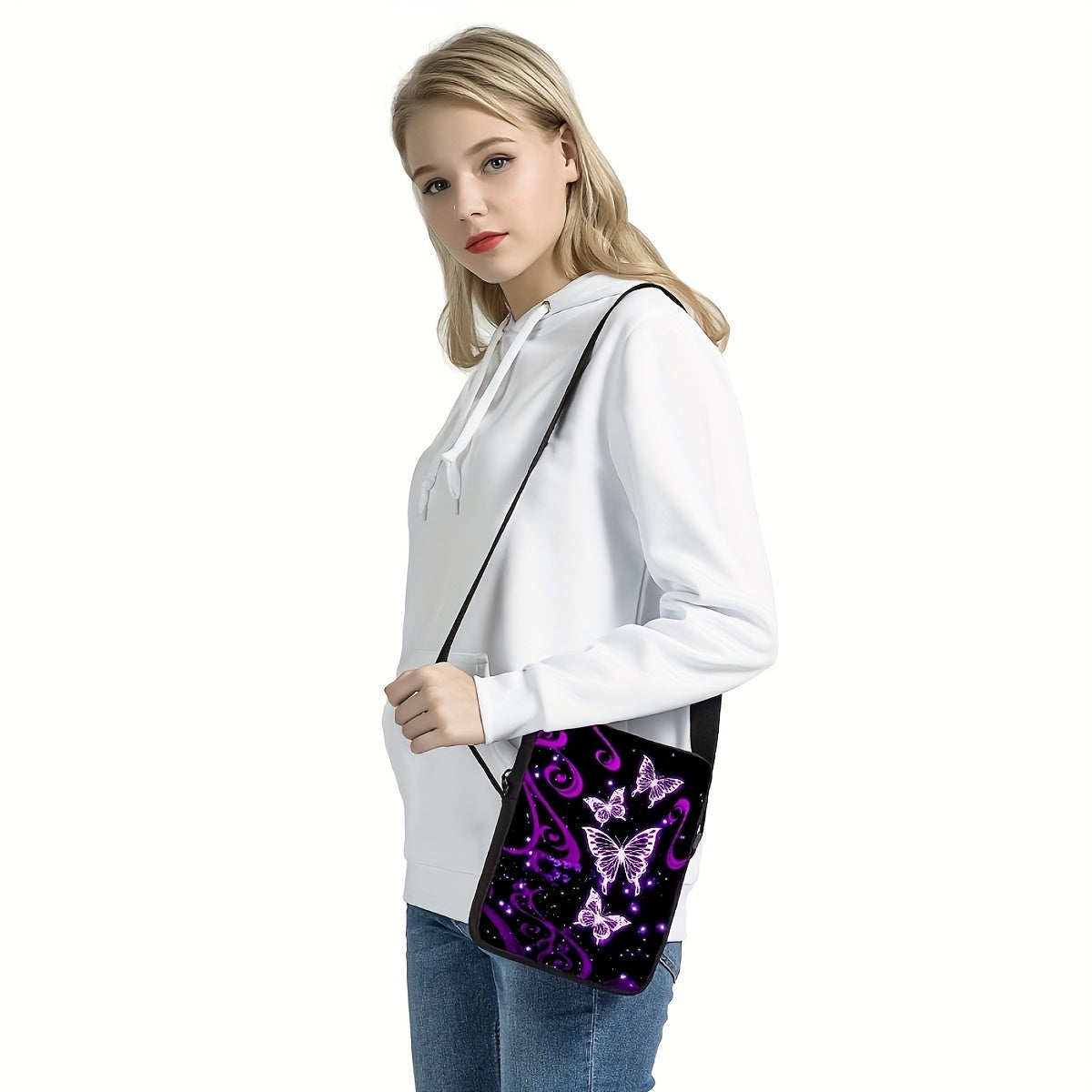 Purple Butterfly Crossbody Bags Outdoor Travel Multifunctional Phone Bag Street Style Cool Messenger Bag