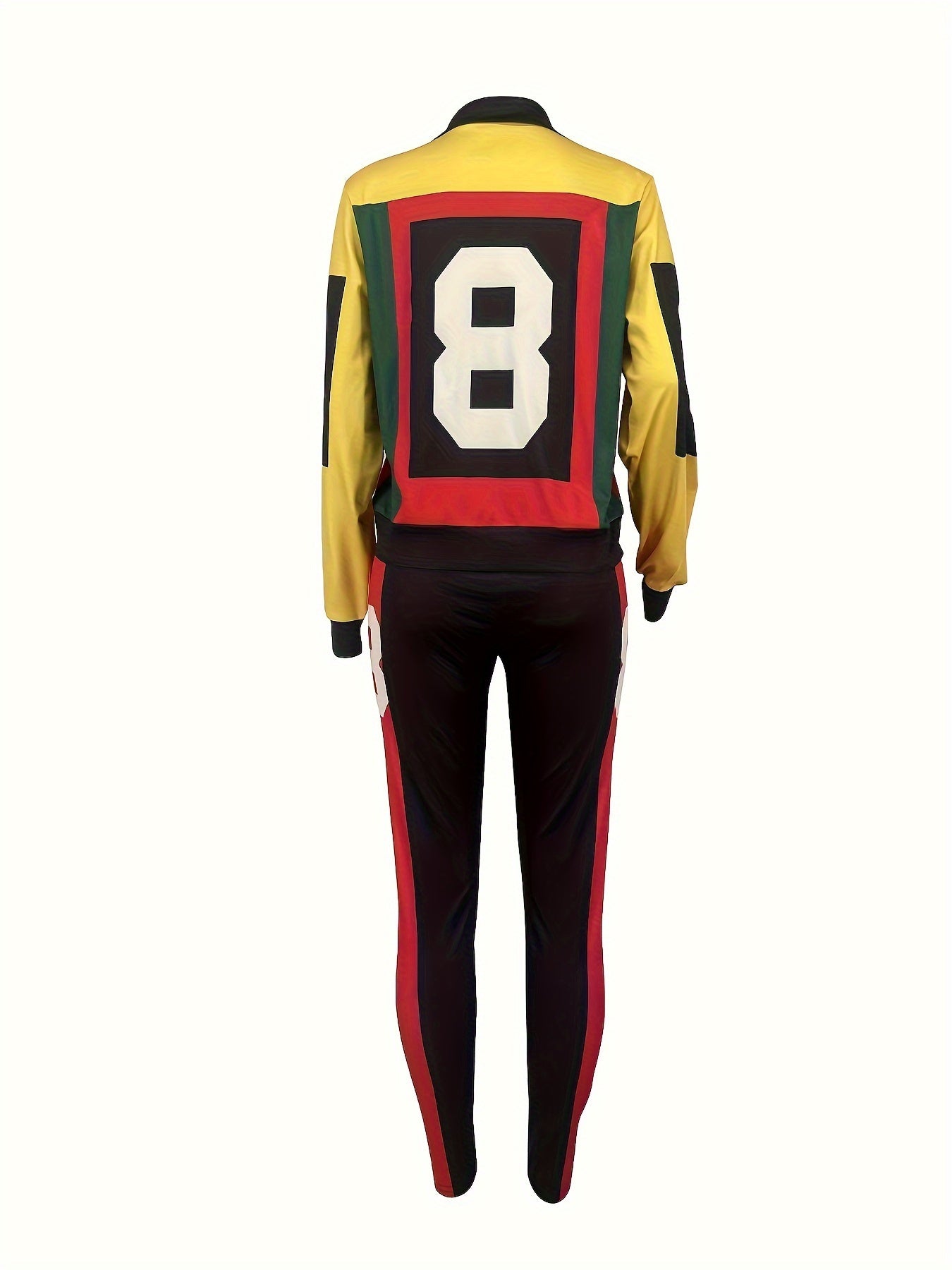 Two-piece Set, Color Block Casual Fall & Winter Outfits, Zip Up Jacket & Pants, Women's Clothing