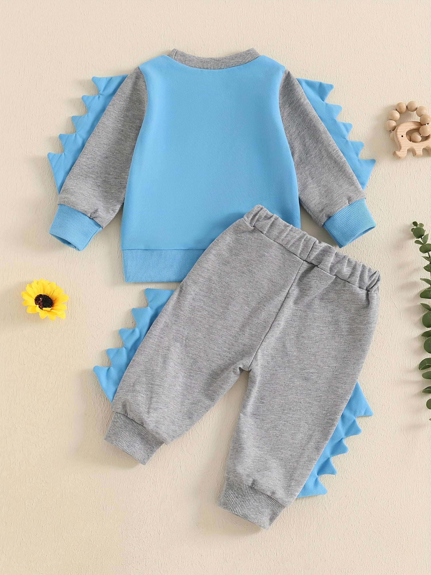 Toddler Boys Fall Outfits Dinosaur Letter Embroidery Long Sleeve Sweatshirts and Long Pants 2Pcs Clothes Set