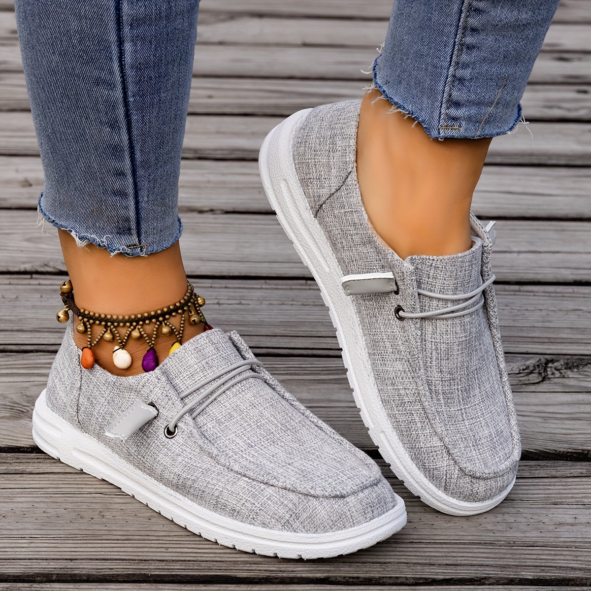 [Minimalist Style] Women's Comfortable Walking Flats, All-Season Low Top Lace-Up Casual Shoes with Non-Slip Round Toe, Fabric Upper/Inner/Insole, TPU Sole, Ladies Shoes