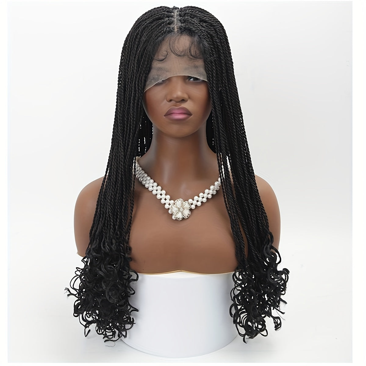 MODSHAIR 13x6 Inch HD Lace Front Braided Wigs - Curly Wave Style, Synthetic Black Braids, Lace Front Design, Suitable for All Hair Types, Women's Hairpiece