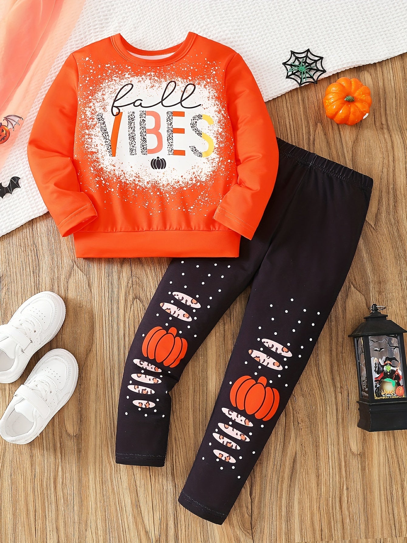 2pcs 2-Piece Fall Vibes Print Sweatshirt Set for Girls: Long Sleeve Top + Pants, Casual Spring & Fall Outfits