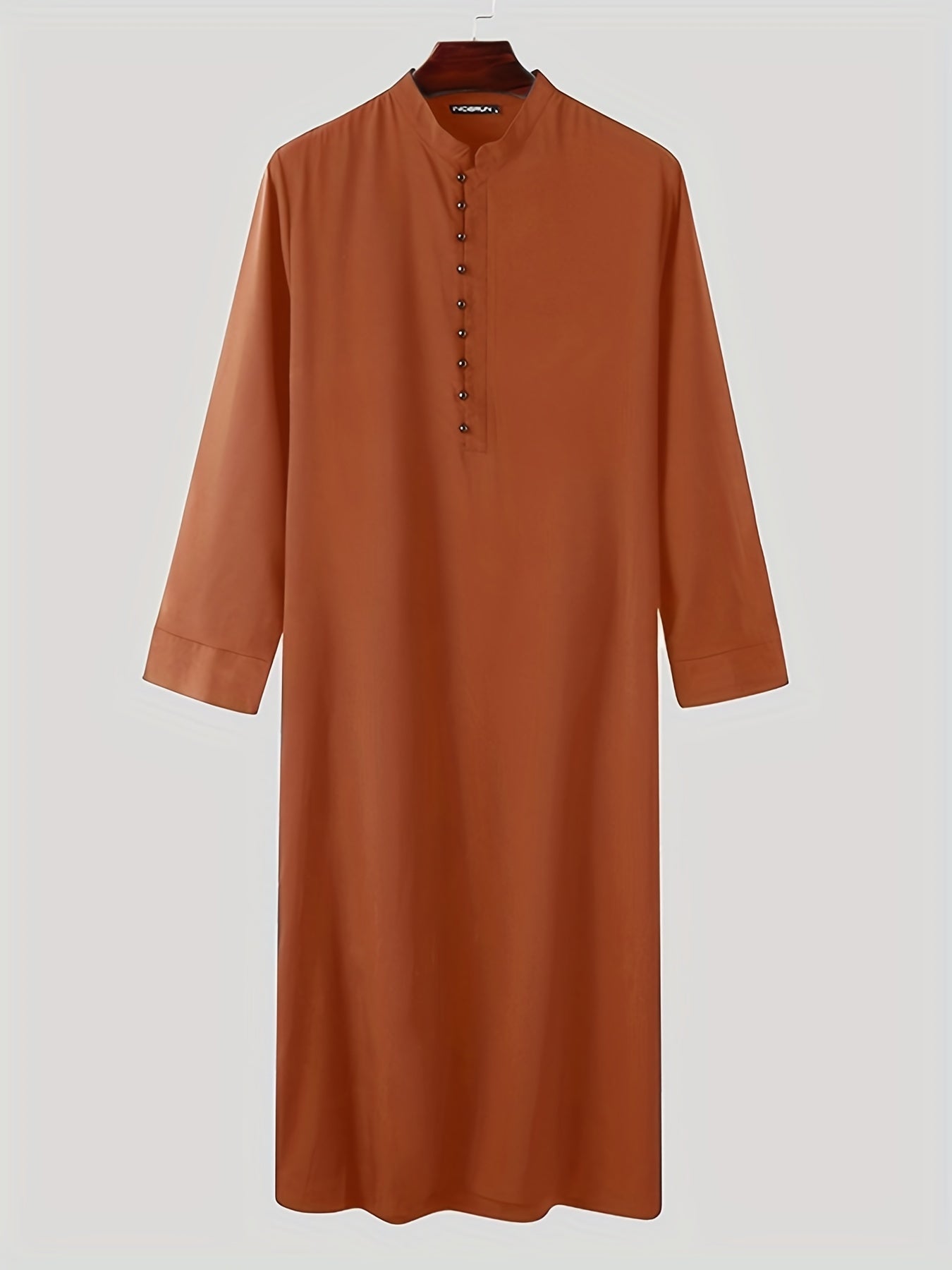 INCERUN Mens Solid Color Long Sleeve Off the Shoulder Thin Thobe Stand Collar Casual Burqa - Polyester Woven Fabric, Regular Fit, Spring Season, Non-Stretch, No Sheer - Perfect for Ramadan, Eid Al-Adha Celebrations