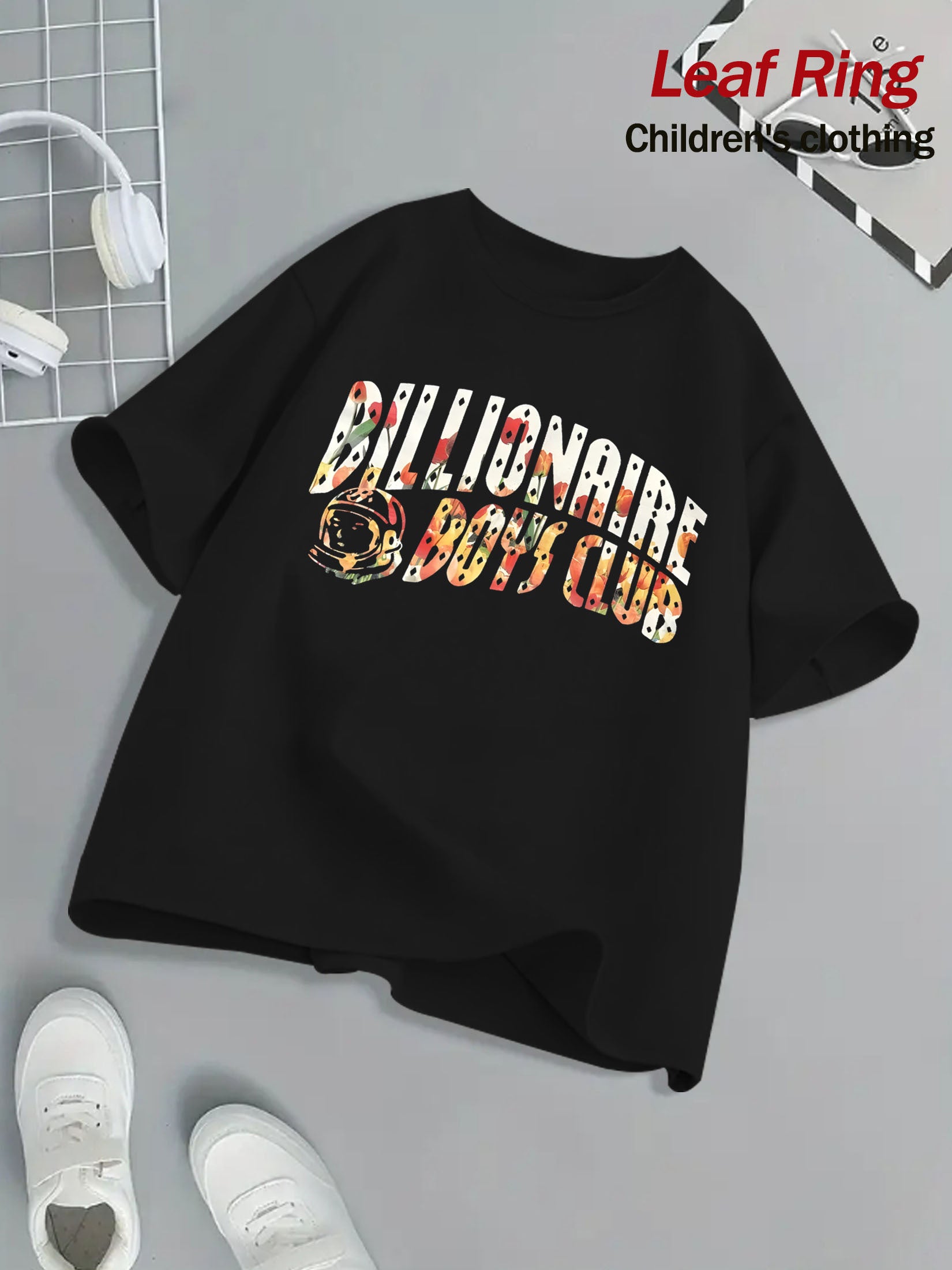 Billionaire Boys Club Floral Print T-Shirt - Bright Yellow, Kids' Summer Essential, 100% Cotton, Loose Fit, Casual Crew Neck, Short Sleeve, Machine Washable, Children's Playwear | Vibrant Kids Fashion | Breathable Fabric, Twe