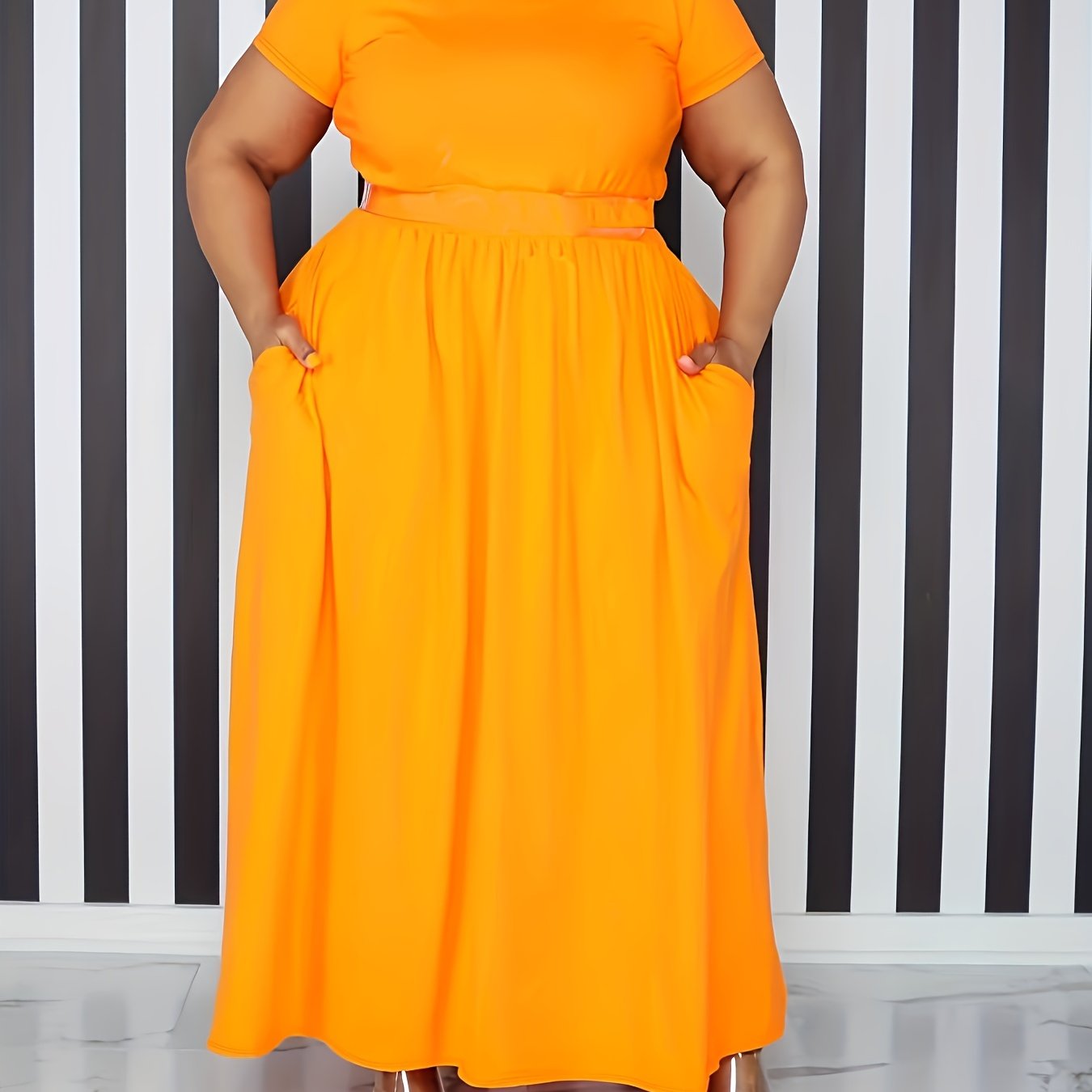 [Elegant Maxi Dress] Elegant Plus Size Solid Maxi Dress | Women's Medium Stretch Long Dress