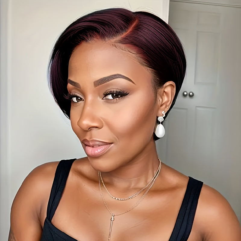 natraul look daily party use wig 150% density pixie wig 13*4 frontal transparent lace human hair wigs for women 8inch short straight pixie human hair