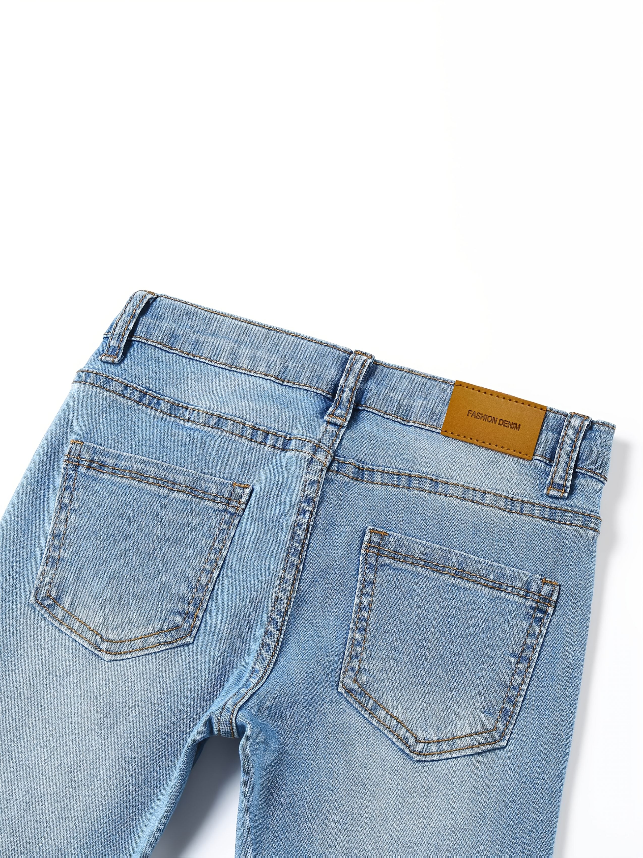 Girls' Rhinestone Embellished Stretch Denim Jeans - Cute & Comfortable Regular Fit with Elastic Waistband, All-Season Casual Wear for Kids, Cute Jeans, Kids Fashion, Comfortable Kids Wear