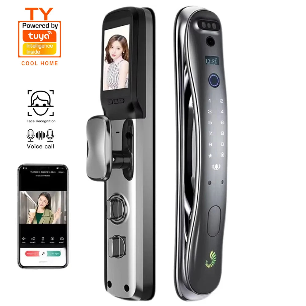 3D Face Smart Door Lock with Camera and Fingerprint Wifi Tuya Smart Locks for Front Door Electronic Keypad Smart Lock Door Hotel