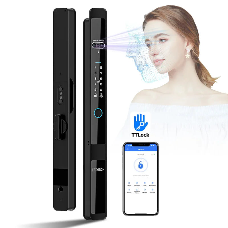 Tediton TTlock 3D Face Recognition Intelligent Gate Sliding Aluminum Alloy Glass Door Fingerprint Waterproof Smart Locks