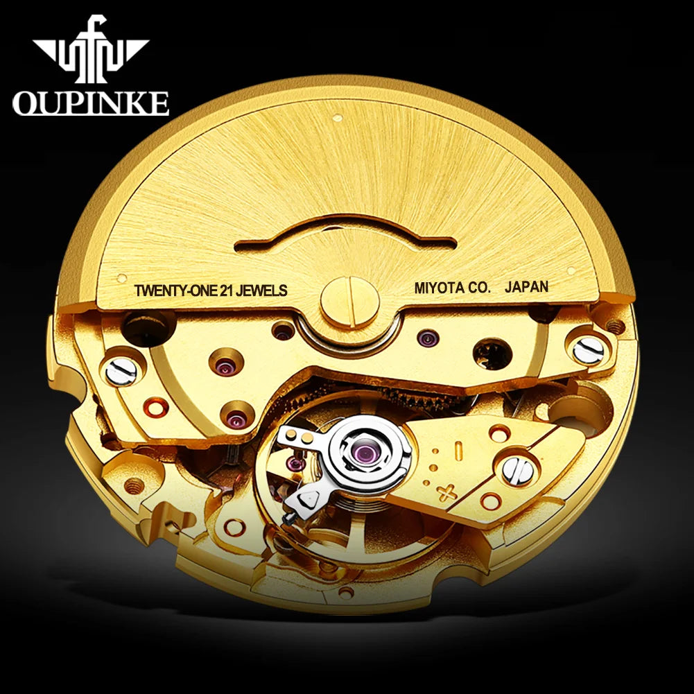 Oupinke 3177 OEM Starry Sky Moon Phase Sapphire Crystal Glass Automatic Leather Business  Male Mechanical Mens Wrist Watch