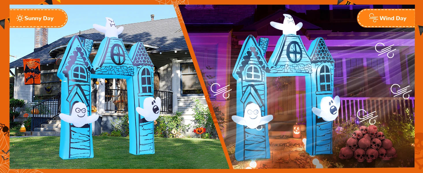 GOOSH 11.8 FT Halloween Inflatables Outdoor Indoor Party Decor Ancient Castle Archway Ghost Built-in LEDs Blow Yard Decorations