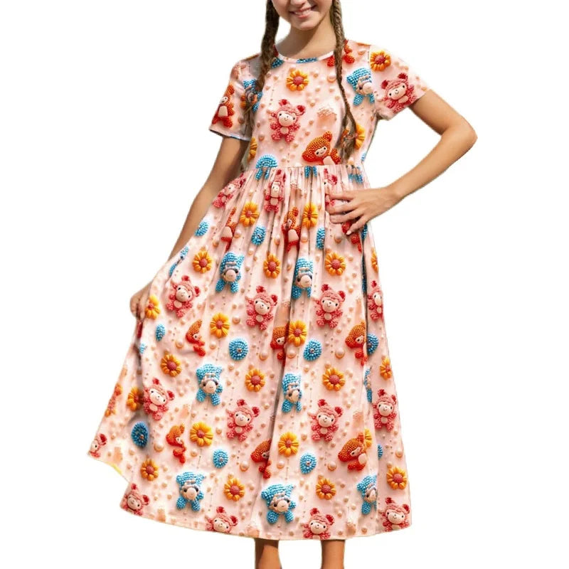 New 2025 Yellow Summer Dress Casual Knit Print on Demand Long Casual Dresses