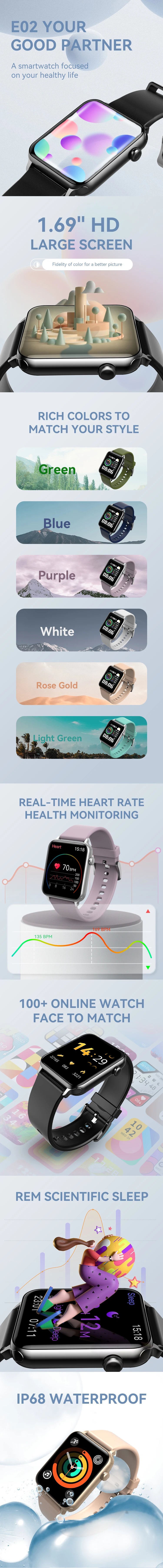 Fashionable Mens Smart Bracelet Watch Square Waterproof Smartwatch with Multiple Sports Modes