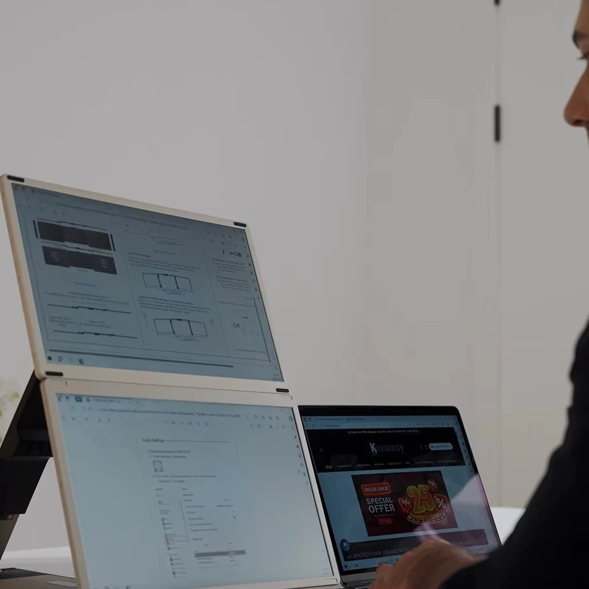 15.6"Removable Screen Laptop Screen Extender FHD 1080P IPS Triple Monitor Fit for Laptops with 360°Rotation with Stand Plug&Play