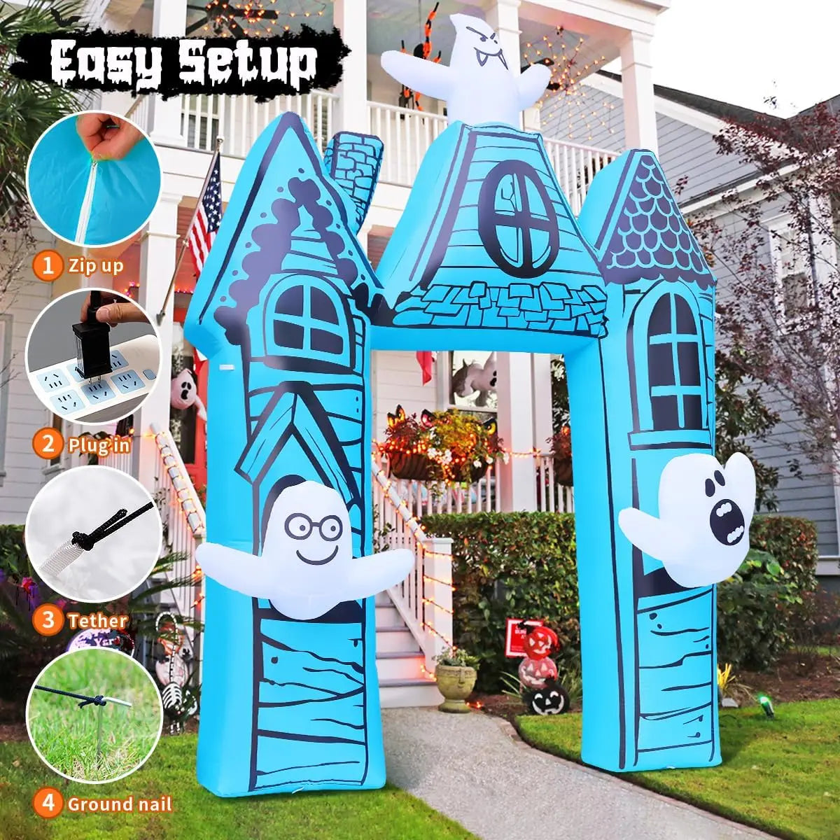 GOOSH 11.8 FT Halloween Inflatables Outdoor Indoor Party Decor Ancient Castle Archway Ghost Built-in LEDs Blow Yard Decorations