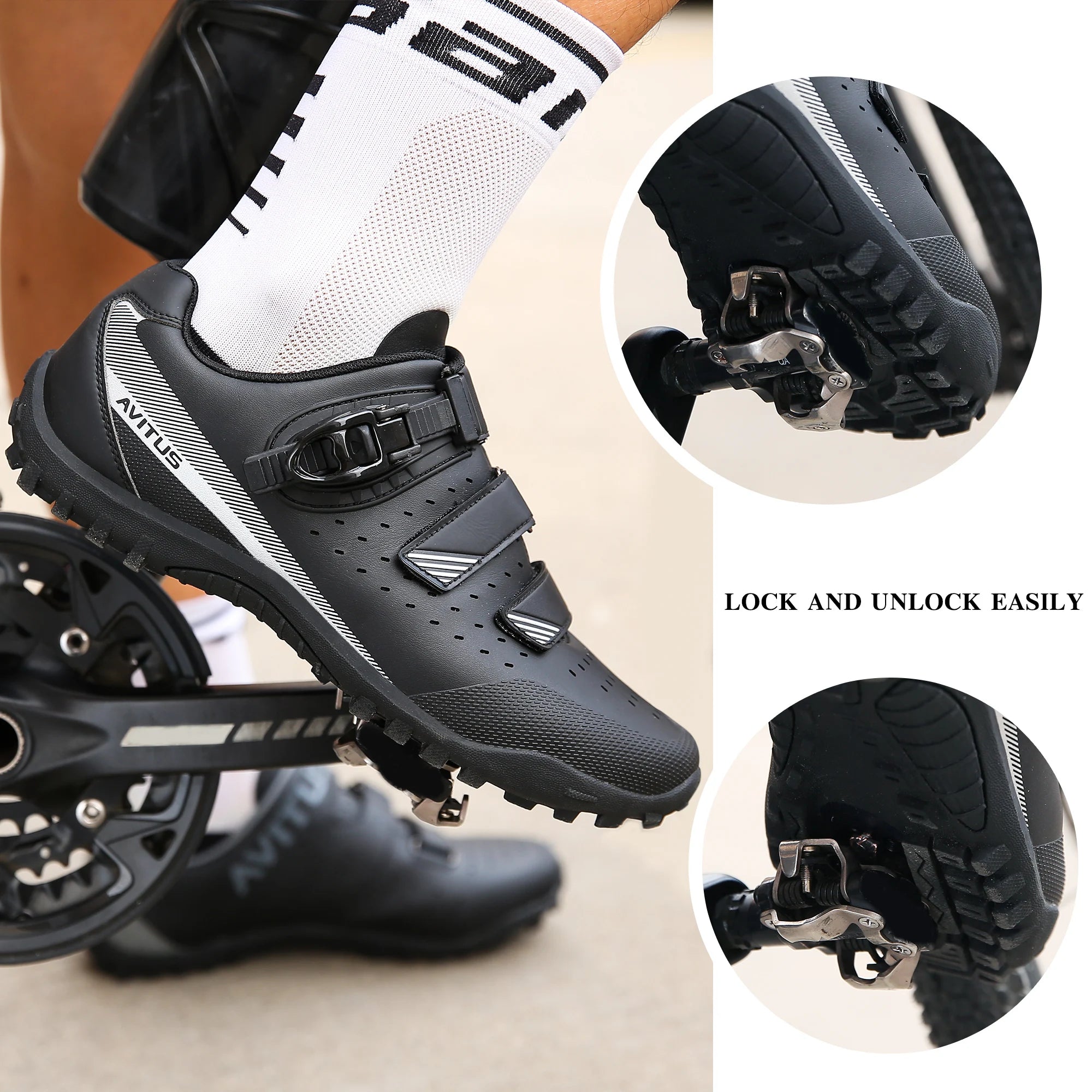 Mens Cycling Shoes with Spd Cleats Compatible Pedals Breathable and Comfortable MTB Bicycle Shoes with Buckle
