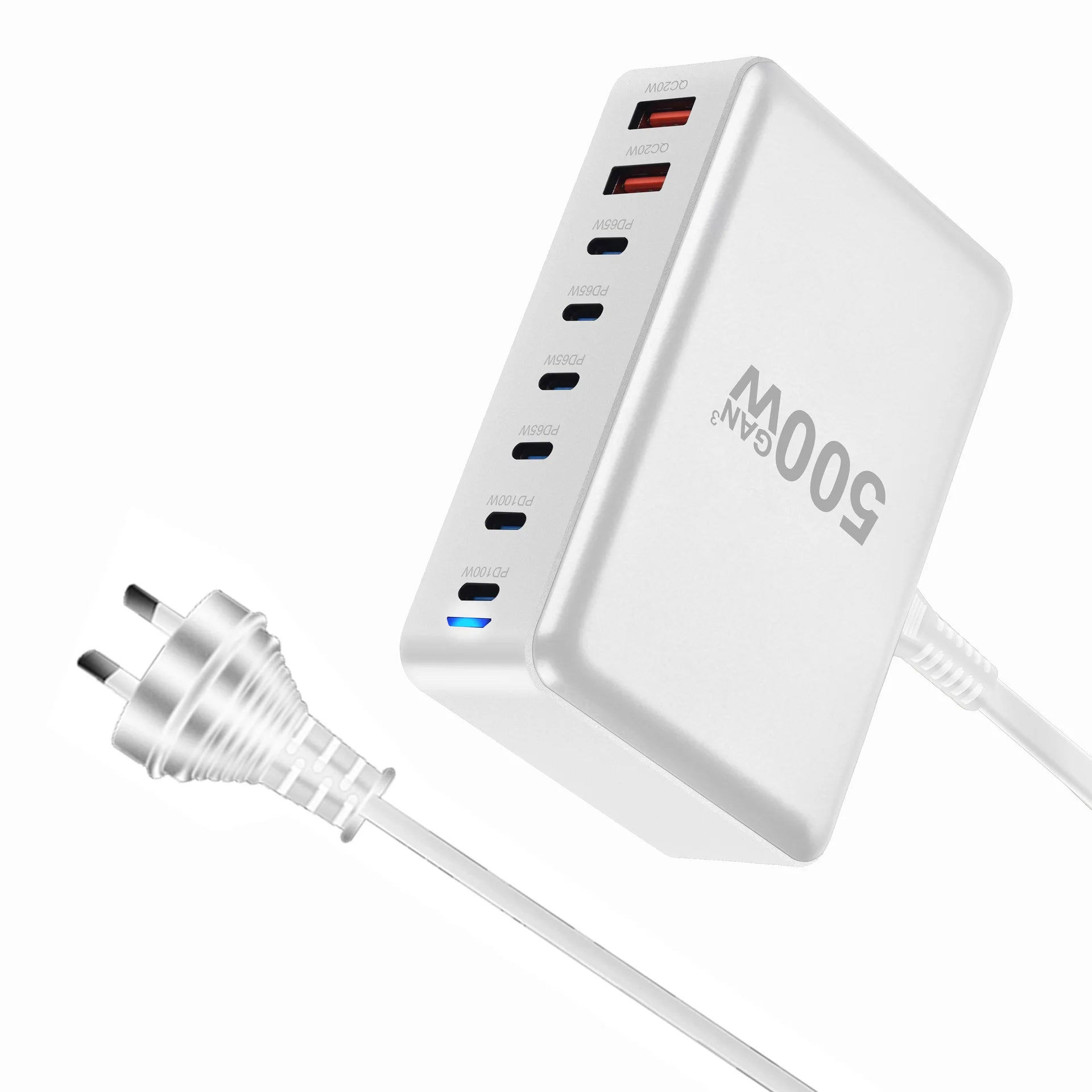 8 Port USB Charging Station 500W GaN USB C Fast Charger Block with 100W PD PPS Port SCP Function Fast Charging Laptop Charger