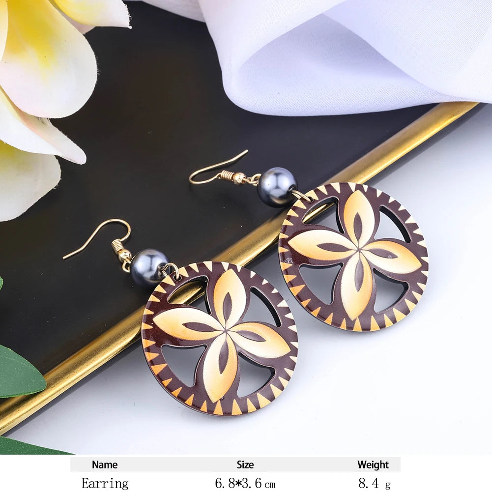 Cring Coco Women's Round Plumeria Drop Earrings Fashion Jewelry 2021 Hawaiian Flag Acrylic Resin Dangle Earring for Women Paty