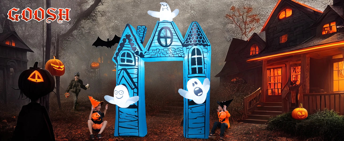 GOOSH 11.8 FT Halloween Inflatables Outdoor Indoor Party Decor Ancient Castle Archway Ghost Built-in LEDs Blow Yard Decorations