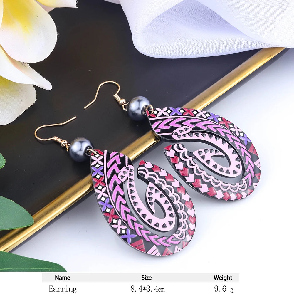 Cring Coco Women's Round Plumeria Drop Earrings Fashion Jewelry 2021 Hawaiian Flag Acrylic Resin Dangle Earring for Women Paty