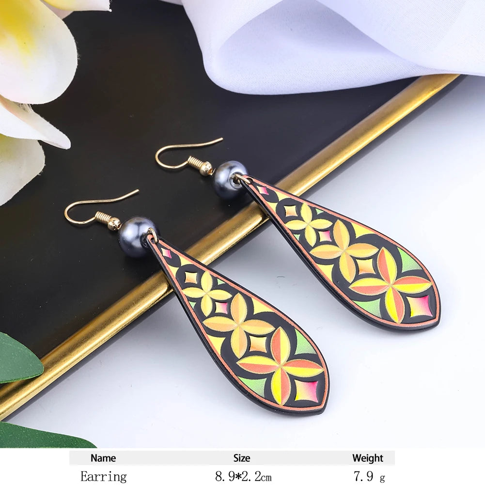 Cring Coco Women's Round Plumeria Drop Earrings Fashion Jewelry 2021 Hawaiian Flag Acrylic Resin Dangle Earring for Women Paty