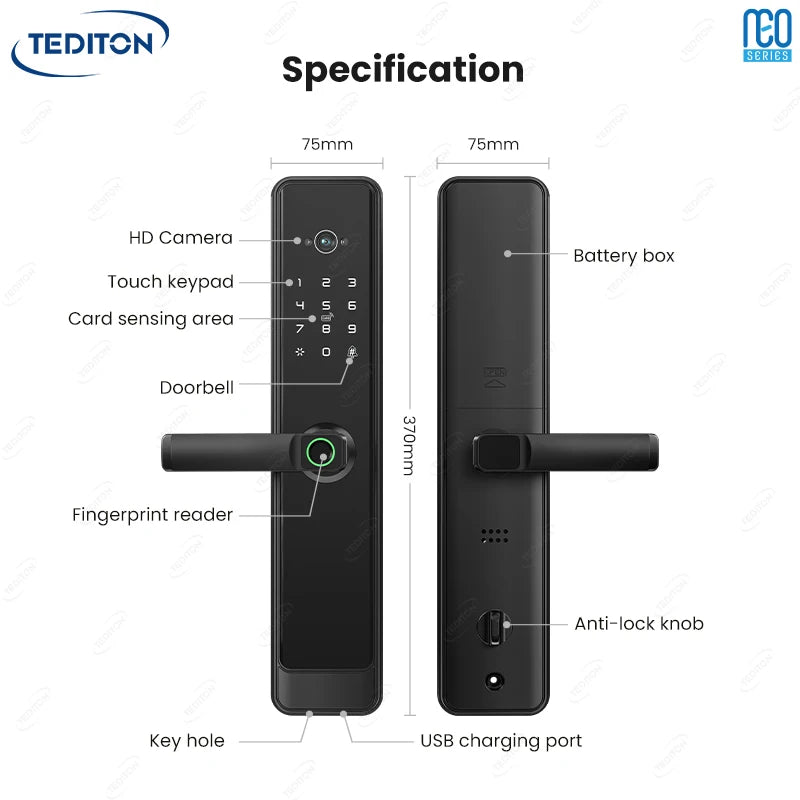 Tediton NEO Smart Lock Israel Tuya Electrical Fingerprint Card Digital Lock for Home Fingerprint Smart Locks With Key