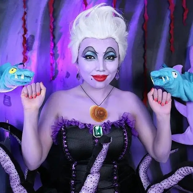 SeaShell Glow Necklace+Purple Conch Earrings Halloween Octopus Sea Witch Cosplay Costume Accessories Women, for Dress up Party