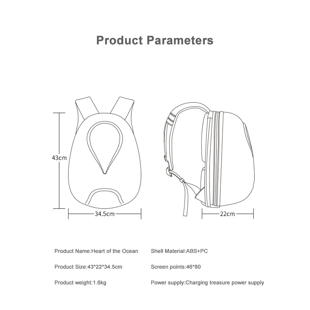 Hard Shell Anti-Ocean Heart Led Knight Backpack Waterproof Hard Laptop Motorcycle Backpack Travel Led Backpack Eyes Helmet Bag