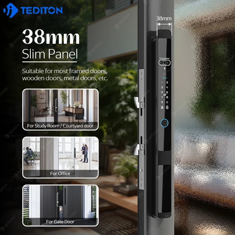 Tediton TTlock 3D Face Recognition Intelligent Gate Sliding Aluminum Alloy Glass Door Fingerprint Waterproof Smart Locks