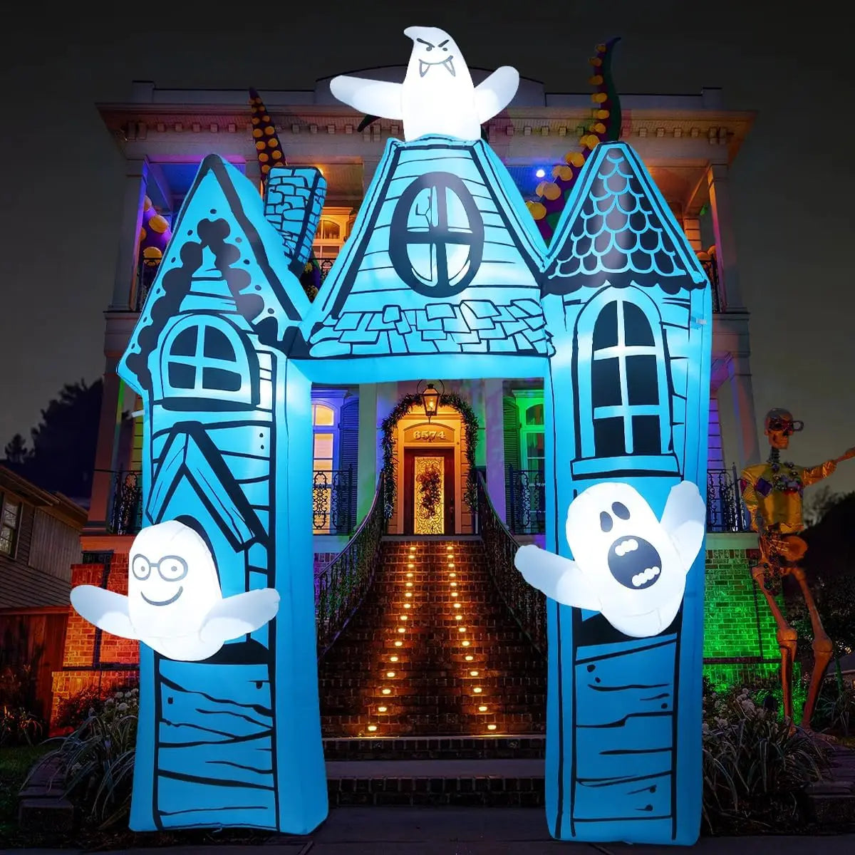 GOOSH 11.8 FT Halloween Inflatables Outdoor Indoor Party Decor Ancient Castle Archway Ghost Built-in LEDs Blow Yard Decorations